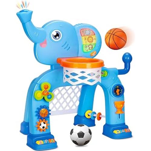 Toddler Basketball Hoop & Soccer Goal, Toys for 1 2 3 Year Old Boys Girls, Kids Sports Toy with Light Sound Music, Montessori Toys for Baby 12-18 Months, Christmas Birthday Gifts for Ages 1-3(Blue)