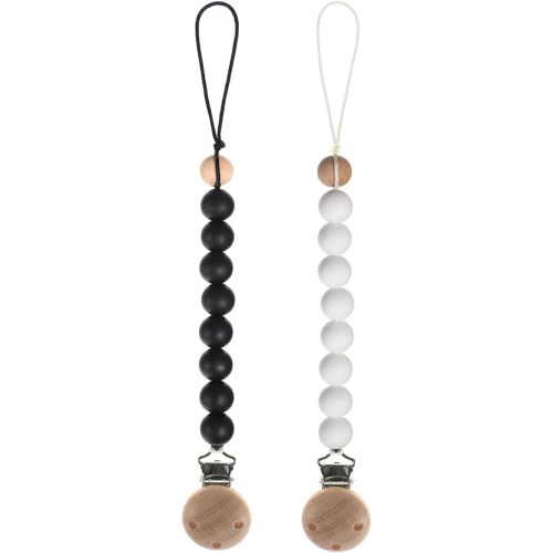 Silicone Pacifier Clips for Baby, Paci Holders Binky Clips, 2 Pack (White+Black)