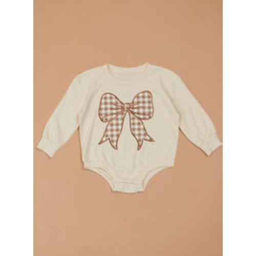 Gingham Bow Bubble Sweatshirt in Natural | Tullabee