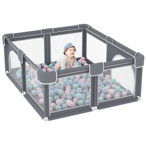 Advwin Large Baby Playpen Kids Activity Central Child Play Fence with Anti-Slip Base Grey 155cm*185cm