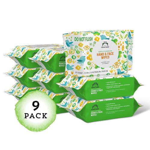 Amazon Brand - Mama Bear Baby Hand & Face Wipes, Unscented, 180 Count (9 Packs of 20)