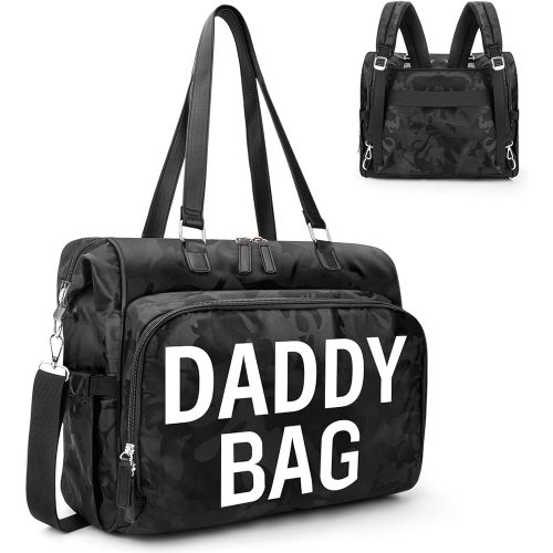 4 in 1 Convertible Daddy Bag Backpack, Camo Diaper Bag Backpack for Dad and Mom, Multifunction Mommy Bag for Hospital with DADDY BAG Imprint, Baby Care Bag Diaper Bag Backpack & Tote with 14 Pockets