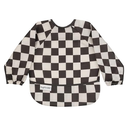 Tiny Twinkle Long Sleeve Bib for Babies & Toddlers | Waterproof Smock Bib for Eating | Machine Washable & Mess-Proof Feeding Essentials | Newborn Shower Gift (Checkers Black, 6–24M)