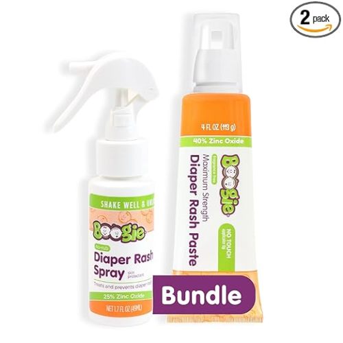 Boogie Maximum Strength Diaper Rash Bundle, Extra Strength Paste in Applicator Tube, 4 oz. + Diaper Rash Cream Spray, 1.7 oz.