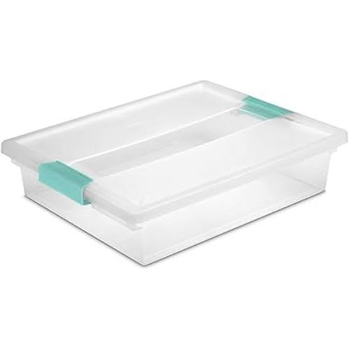 Sterilite Clip Box, Stackable Small Storage Bin with Latching Lid, Plastic Container to Organize Office, Crafts, Clear Base and Lid, Large, 1-Pack