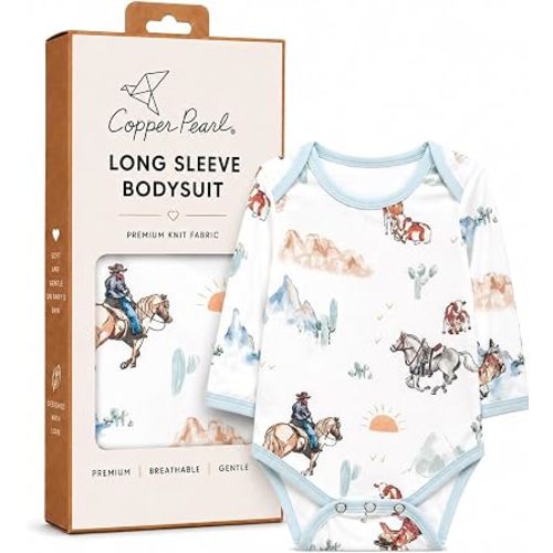 Copper Pearl Long Sleeve Bodysuit Baby: Ultra Soft Baby for Newborns, Boys, and Girls - Stylish, Comfortable, Overlap Shoulders, Premium Knit Fabric - Boone, 0-3 Months