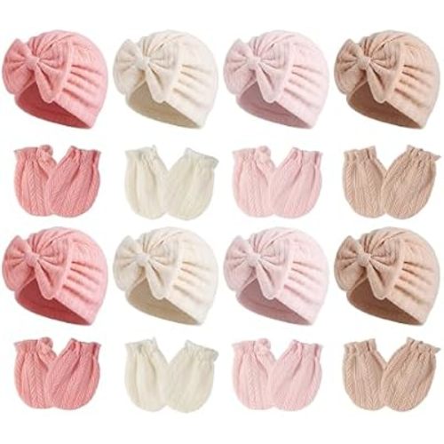 Newborn Baby Girl Hats Mittens Set Cotton for Infants 0-6 Months