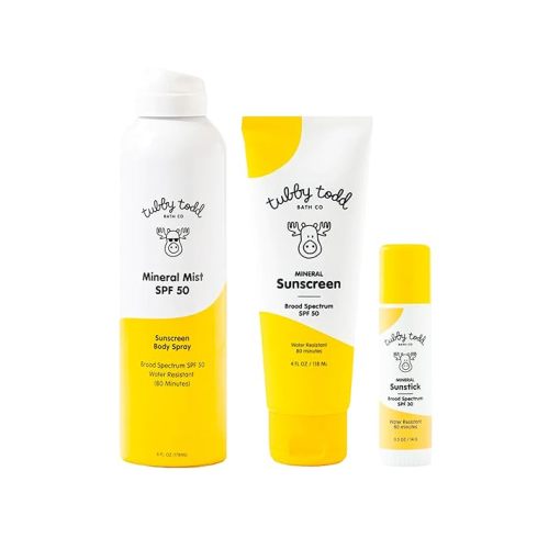 Tubby Todd Face and Body Mineral Protection Sunscreen Kit for Baby, Toddler and Kids - The Sun Bundle - Sunscreen Lotion 4 Fl Oz, Sunscreen Spray 6 Fl Oz and Sunstick 0.5 Oz - Fragrance-Free