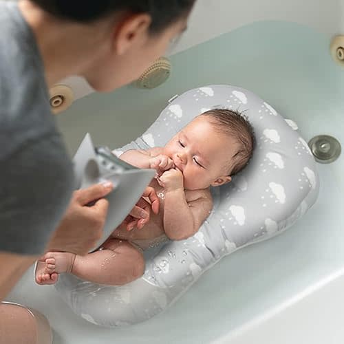 Baby Bath Mat, KAKIBLIN Baby Bath Cushion Soft Anti-Slip Bath Pad 0-6 Month Toddler Bath Pillow (Cloud)