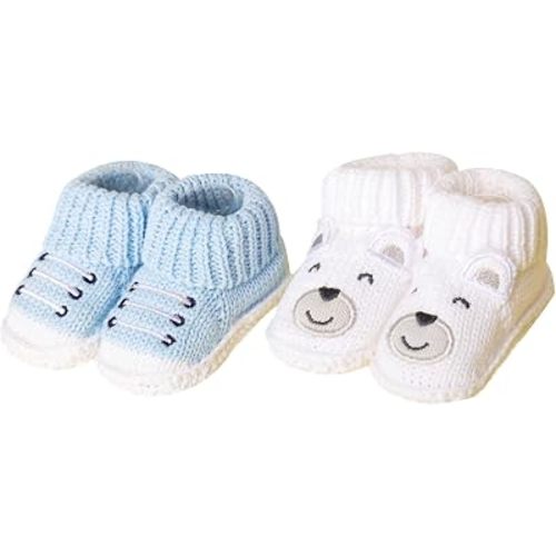 Baby Booties Newborn Infant Hand Crochet Knit Cotton Shoes Booties First Walking Slippers Indoor House Shoes for Baby 2 Pairs