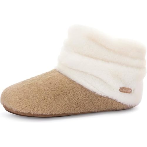 ULTRAIDEAS Women's Fuzzy Memory Foam Bootie Slippers, Cozy House Shoes with Non-Slip Rubber Sole & Grippers, Warm Slipper Socks for Indoor, Gift for Mom