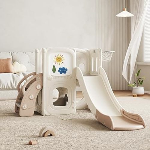 6-in-1 Toddler Slide Playset Age 1-6 Indoor Outdoor Playground