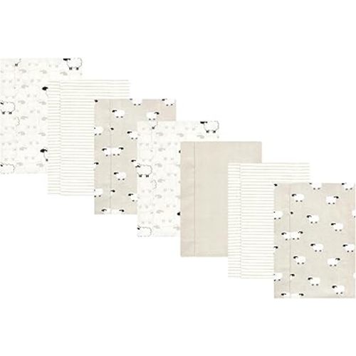 Hudson Baby Unisex Baby Flannel Burp Cloth 7pk, Taupe Sheep, One Size