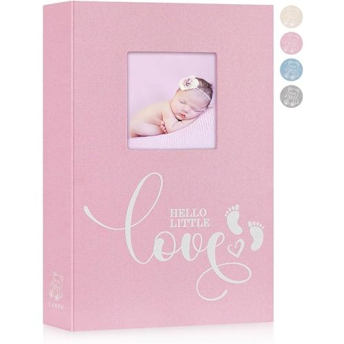 Lanpn Baby Photo Album 4x6 300 Pockets, Linen Hardcover Newborn Memory Book with Memo Writing Area, Bebe Photobook, Slip-in Picture Book, Ultrasound Album Keepsake Gifts for Girl Baby Shower Pink