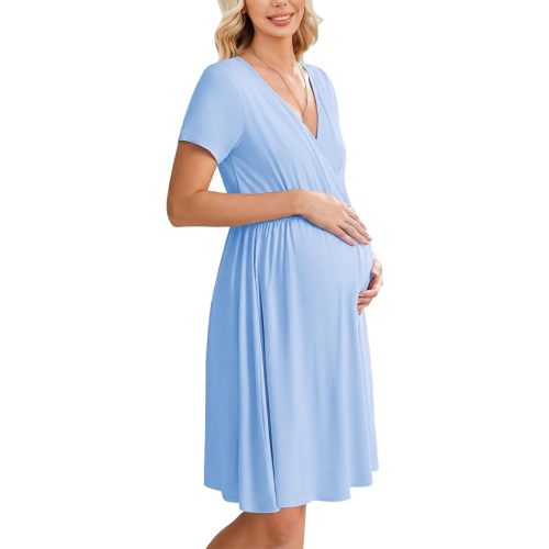 Ekouaer Women 3 in 1 Labor and Delivery Gown Split Front Flap Maternity Hospital Dress Nursing Nightgown for Breastfeeding