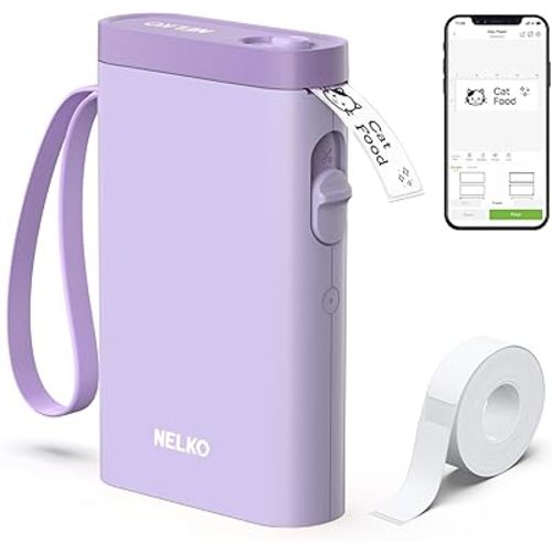 Nelko Label Maker Machine with Tape, P21 Bluetooth Label Printer, Wireless Mini Label Makers with Multiple Templates for School Office Home, Purple