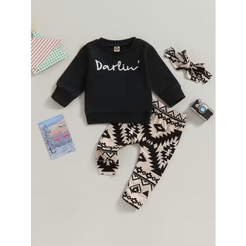 casual three piece outfit a toddler girl featuring long - Temu