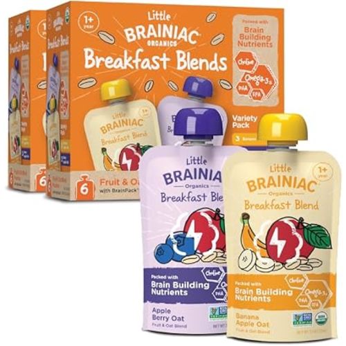 Little Brainiac Organic Toddler Pouches, Banana Apple & Apple Berry Oat