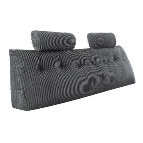 VEVOR Headboard Pillow, King Size Wedge Headboard Pillow with 2 Side Pockets and 2 Headrests, with Washable Flannel Cloth, Grey