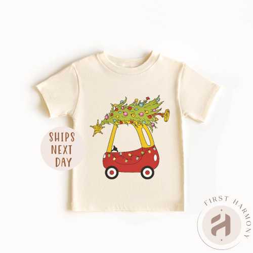 Christmas Red Car and Tree Kids Tee: Toddler Shirt