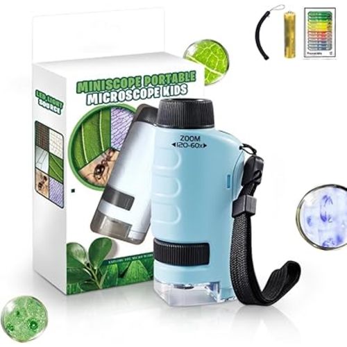 Mini Microscope for Kids, 2025 Upgrade Your Little Scientist Microscope Mini Microscope for Kids, Kids Microscope Handheld Mini Scope Portable Microscope for Kids (Blue)