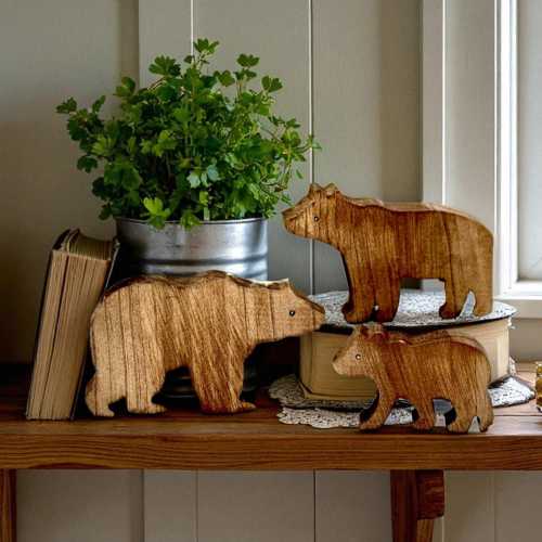 Rustic Wooden Bear Family Decor, woodland nursery shelf animals, cabin theme wood bear accent, woodland baby room, cabin tiered tray decor