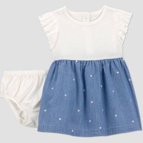 Carter's Just One You® Baby Girls' Floral Chambray Dress - Ivory/Blue 3M