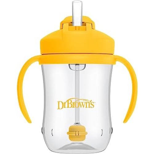 Dr. Brown's Milestones Baby's First Straw Cup, Training Cup with Weighted Straw, 9oz/270mL, Vintage Yellow, BPA Free, 6m+
