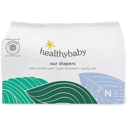 Our Diapers | EWG Verified Safe & Plant-Based Diapers | Leak Protection | Soft Organic Cotton Shell | Chlorine-Free Diaper for Sensitive Skin | Size Newborn (<10 lbs) 32 Count