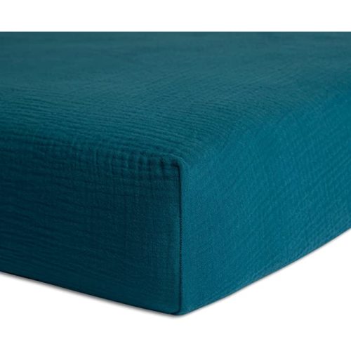 Meracorallo Muslin Fitted Crib Sheet, Soft and Breathable Solid Color Baby Crib Sheet for Standard Crib and Toddler Mattresses (Teal Blue)