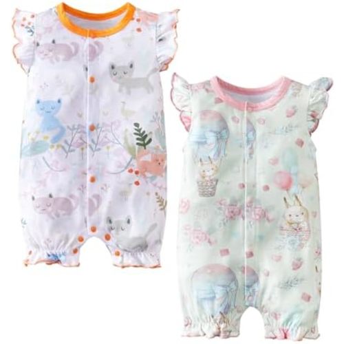 2-Pack Baby Girls Romper Newborn Watermelon Print Ruffles Sleeve Onesie Infant Summer Clothes
