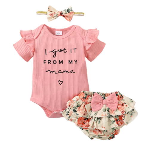 9 Months Baby Girls Clothes 12 Months Girls 3PCS Summer Outfits Letter Print Infant Girls Short Sleeve Top Shorts Headband Set Pink