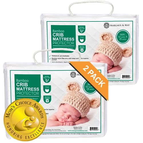 Margaux & May Crib Mattress Protector, 2 Pack 100% Waterproof Baby Crib Mattress Protector Pad, Highly Absorbent Quilted Cover, Oeko-TEX Certified, Noiseless, Fitted 28" x 52" Standard Crib Fit