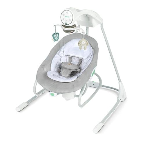 Ingenuity InLighten 2-in-1 Soothing Baby Swing & Rocker - Vibrating Swivel Infant Seat, Soothing Sounds, Lights - Remy