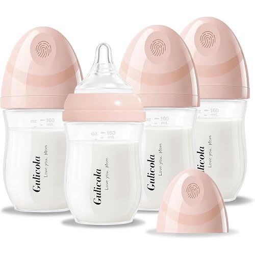 Gulicola PP (NOT Glass) Baby Breastfeeding Bottles Newborn Set 4 Pack, Extra Slow Flow Nipples, 0 Months +, 5 oz - Pink