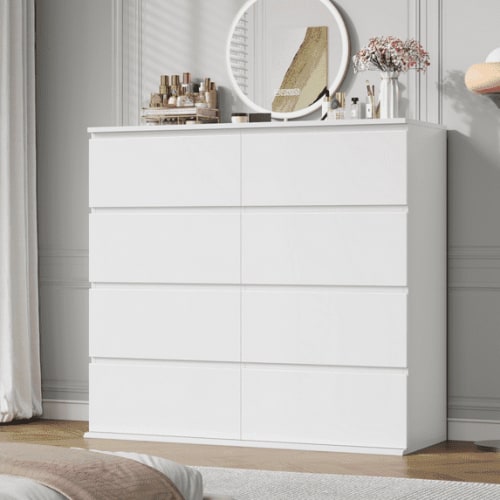 Homfa 8 Drawer Double Dresser, White Horizontal Dresser Chest with Easy Pull Bevel Handle for Bedroom - Walmart.ca