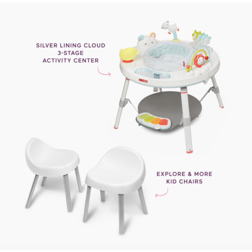 Skip Hop 3-Stage Activity Center and Kid Chairs Bundle - Silver Lining Cloud