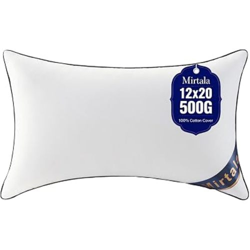 Mirtala 12x20 Pillow Inserts(Set of 1) with 100% Cotton Cover Throw Pillows Couch Sofa Living Room and Bed-White