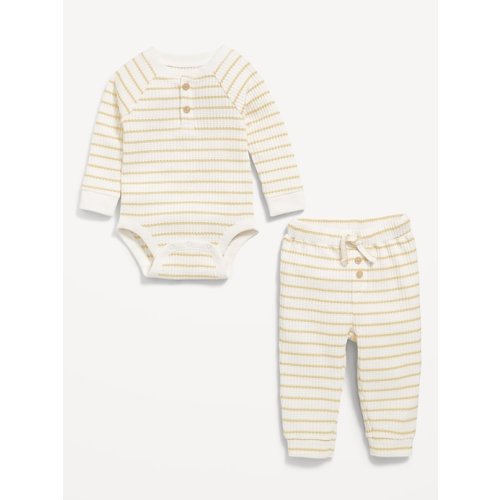 Long-Sleeve Thermal-Knit Henley Bodysuit and Pants Set for Baby