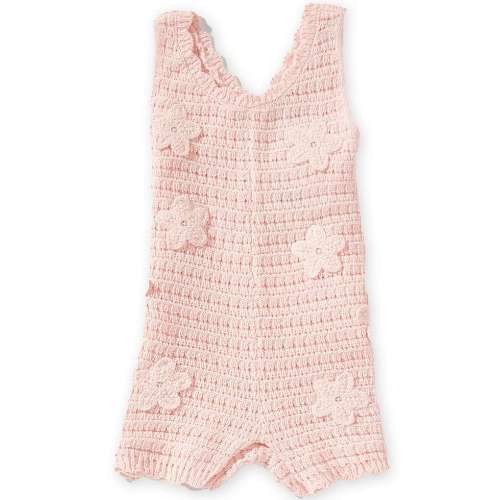Little Me Baby Girls Organic Cotton Sleeveless Flower Pointelle Knit Romper