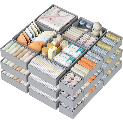 DIMJ Drawer Organizer Clothes Storage - 24 Pack Baby Dresser Organizer for Nursery, Small Fabric Closet Drawer Organizer Bins for Underwears Socks, Foldable Storage Dividers Organization for Bedroom