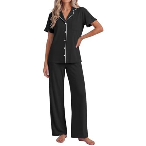 Ekouaer Pajamas for Women Set Button Up Soft Pjs Short Sleeve Lounge Sets