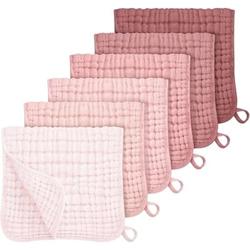 Looxii Muslin Burp Cloths 100% Cotton Muslin Cloths Large 20''x10'' Extra Soft and Absorbent 6 Pack Baby Burping Cloth for Boys and Girls Gradient Pink