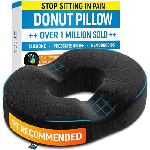 PT ENDORSED Donut Pillow for Tailbone Pain Relief Cushion - Coccyx & Hemorrhoid Pillow for Sitting - Donut Seat Cushion for Pressure Relief, Prostate, Postpartum, Pressure Sores, Lifting Cushions
