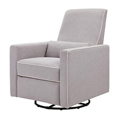 Davinci Piper 360° Swivel Rocker Recliner Chair - Rocking Chair for Nursery & Living Room, GREENGUARD Gold, FSC & Certi-PUR US Certified, Comfy Nursery Glider Recliner - Heathered Grey w/Cream Piping
