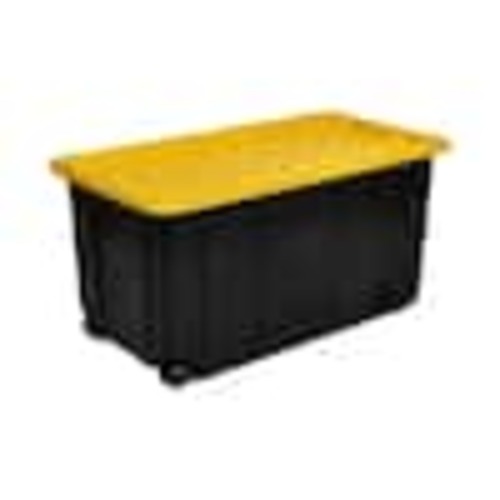 HDX 77 Gal. Tough Storage Tote with Wheels in Black with Yellow Lid 999-77G-HDX