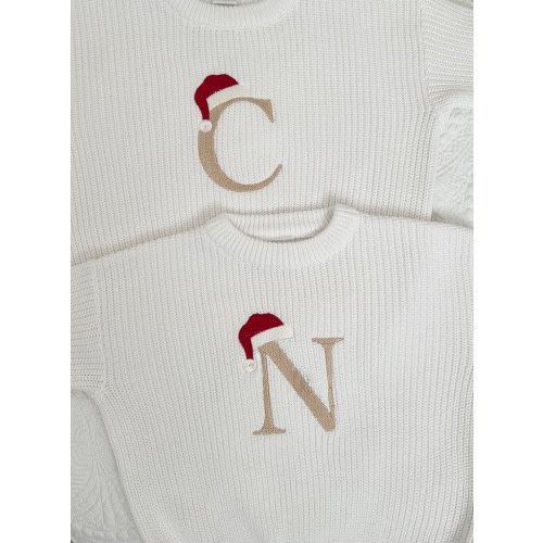 Christmas Santa Hat Monogrammed Oversized  Kids Toddler Embroidered Baby Sweater