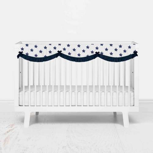 Bacati - Long Crib Rail Guard Cover Muslin Stars Navy