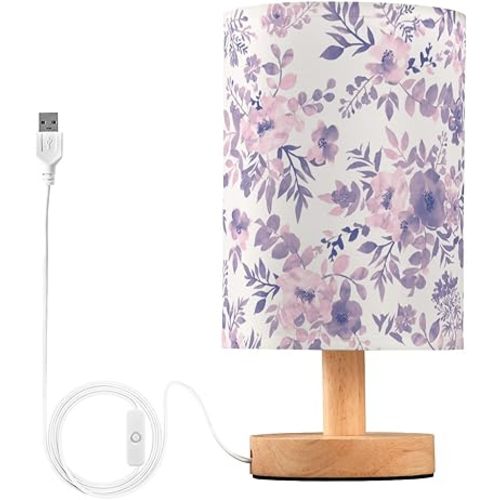 Yuiboo Nightstand Lamps Purple Floral Industrial Mini Lamps Trendy Table Lamps for Girls Nursery adornos para cuartos de