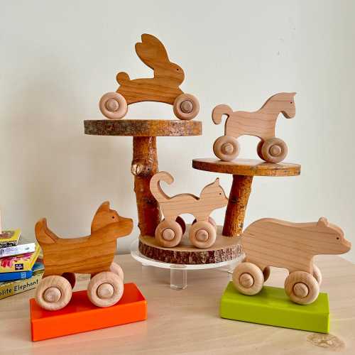 Rolling Hand Made Wooden Toys Pony Bear Bunny Puppy Kitty